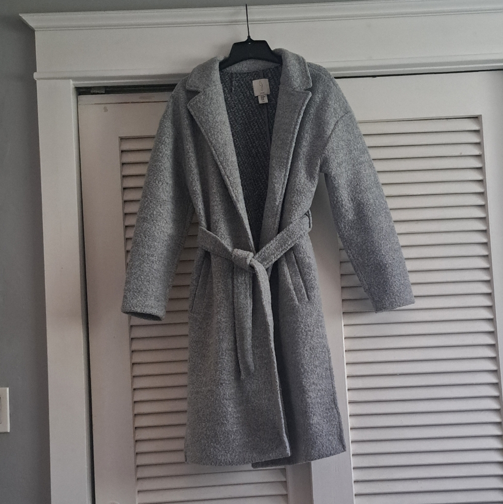 JOIE COAT, Belted, Open Front with Collar, Side Pockets, Size M, Grey